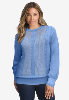 Cashmere Pointelle Cable Crew