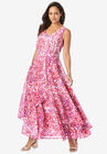 Georgette Flyaway Maxi Dress, PINK BURST PAINTED SCROLL, hi-res image number null