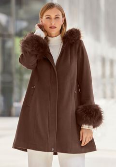Hooded Faux Fur Trim Coat