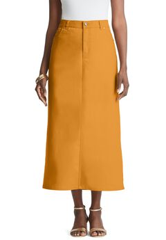 True Fit Stretch Denim Midi Skirt