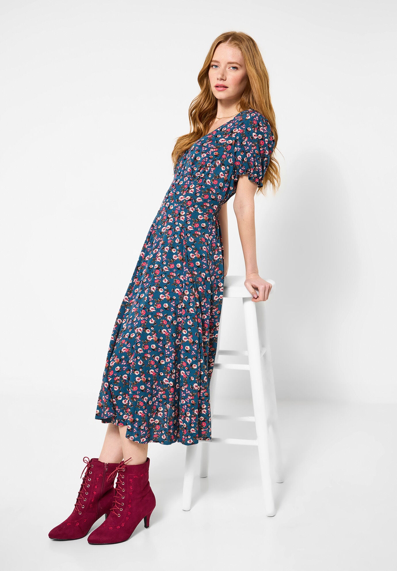 Short Sleeve Tea Dress, DUSTY DITSY ROSE, alternate image number 4