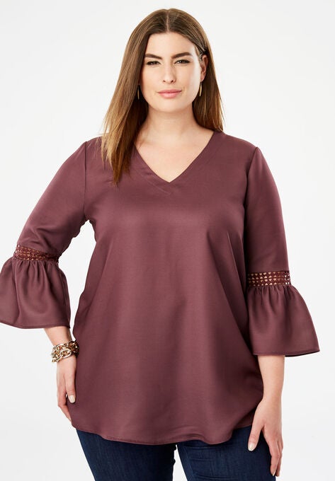 Crochet Trim Blouse, DEEP MERLOT, hi-res image number null
