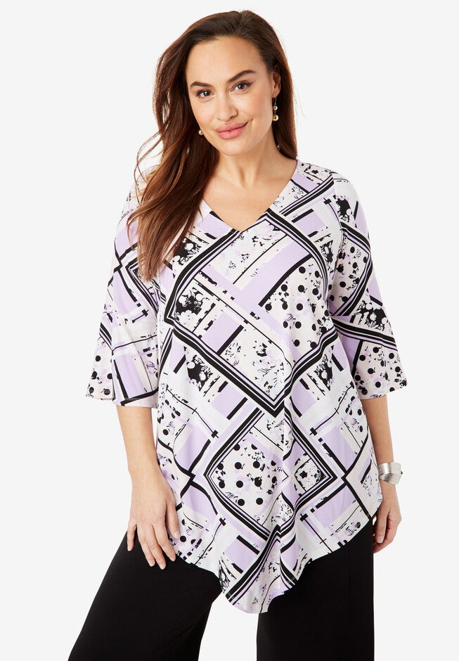 Handkerchief Hem Tunic, BRIGHT LILAC SCARF, hi-res image number null