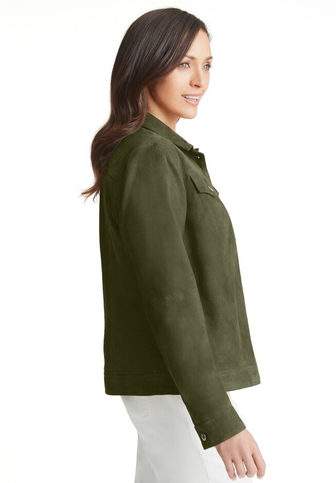 Suede Jean Jacket, DARK OLIVE GREEN, alternate image number null