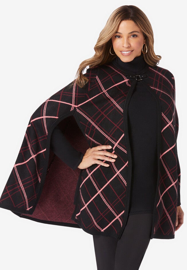 Sweater Cape, RICH BURGUNDY BIAS STRIPE, hi-res image number null