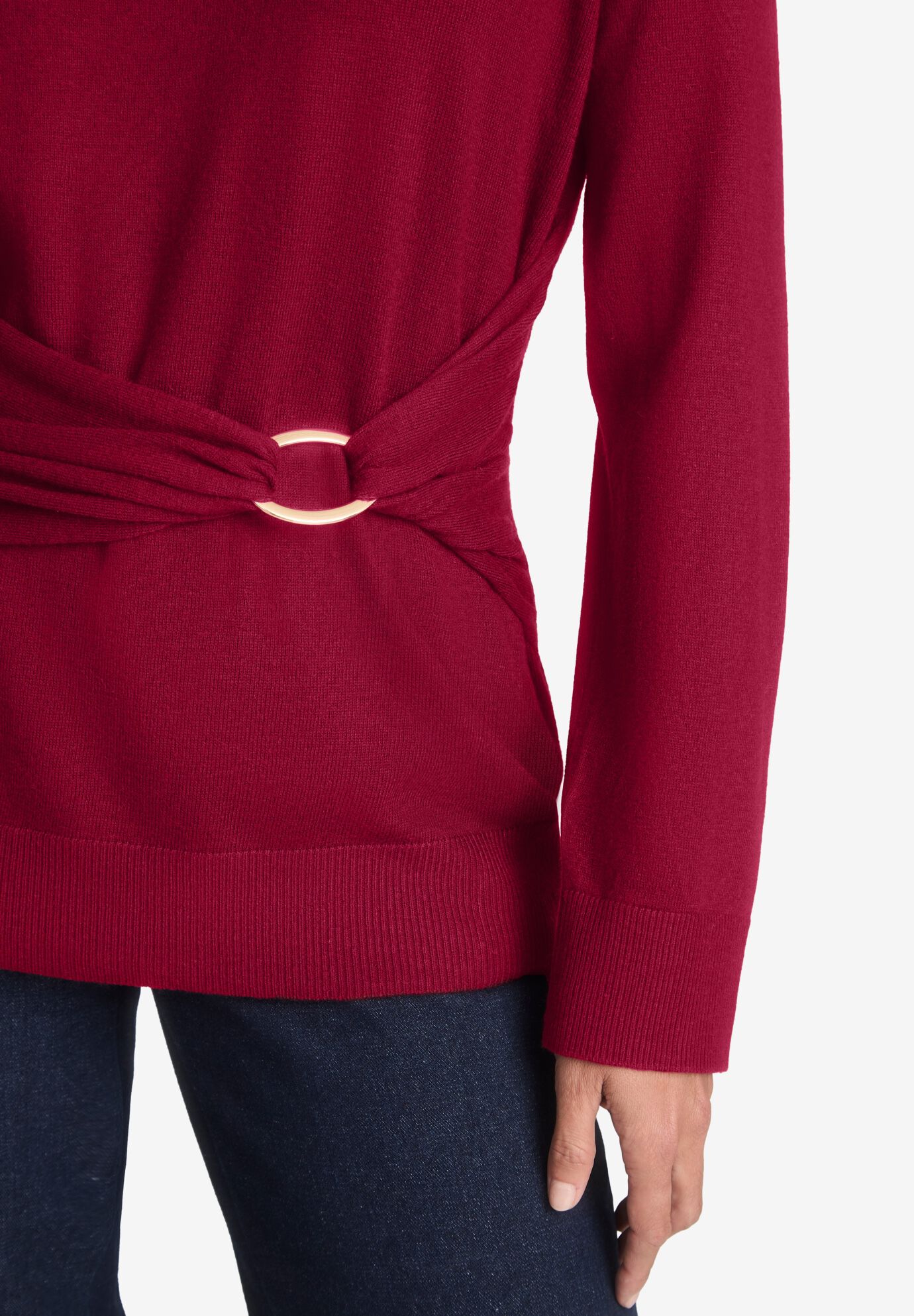 Shirred Waist Crewneck Sweater, , alternate image number 3