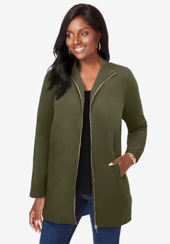 Stretch Cotton Zip Front Hi-Low Jacket