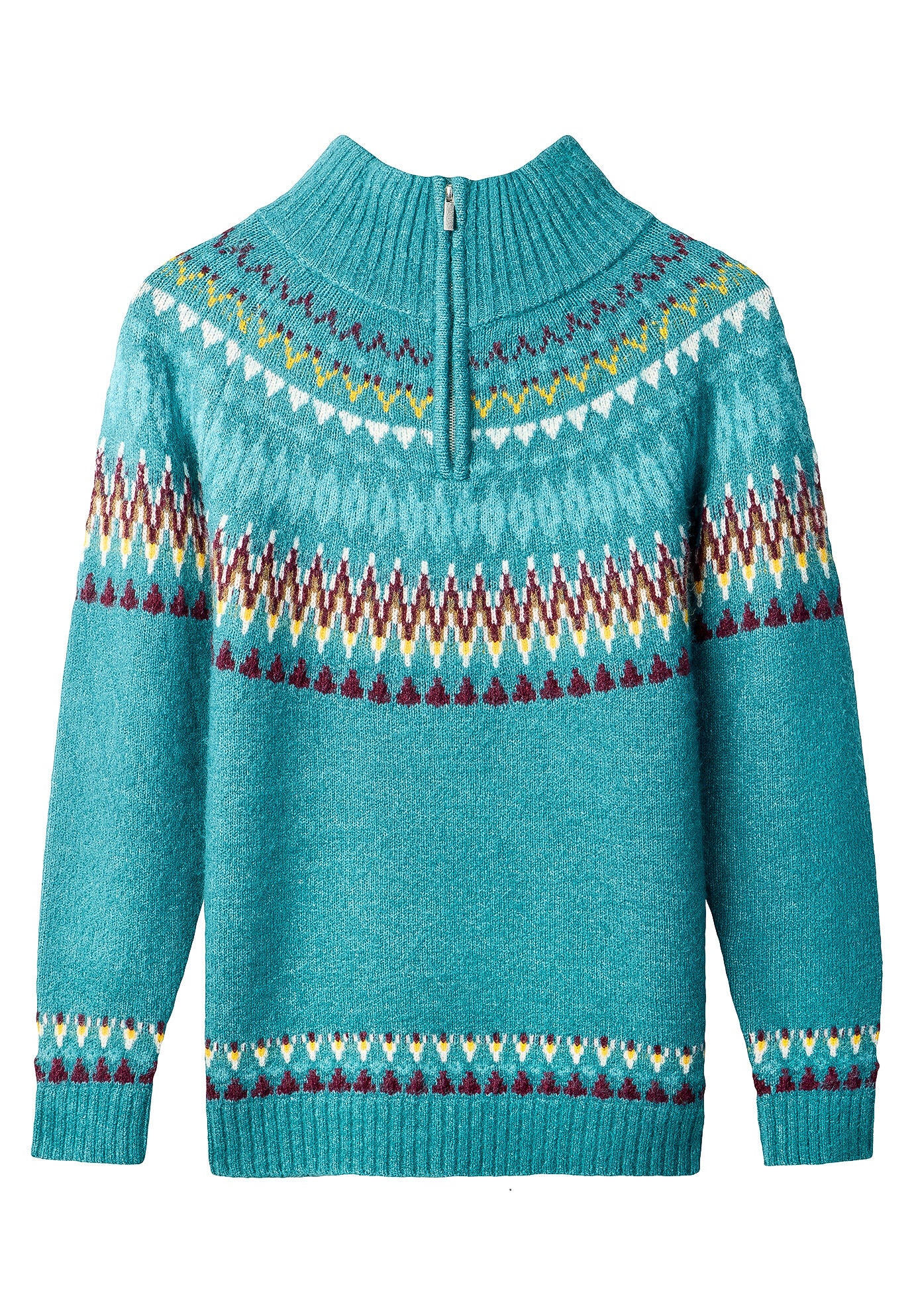 Fair Isle Quarter Zip Sweater, TEAL FAIRISLE, alternate image number 5