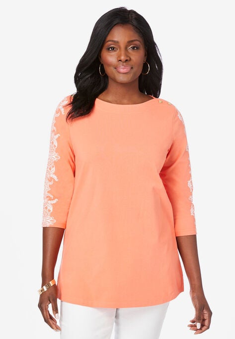 Boatneck Tunic, TROPICAL MELON MEDALLION, hi-res image number null