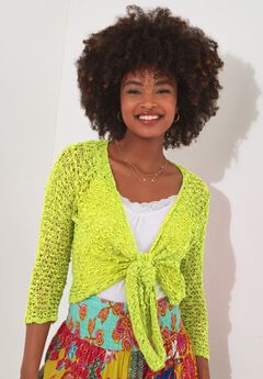 Popcorn Knit Tie Front Shrug