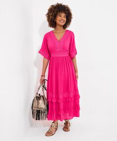 Crochet Trim Boho Midi Dress