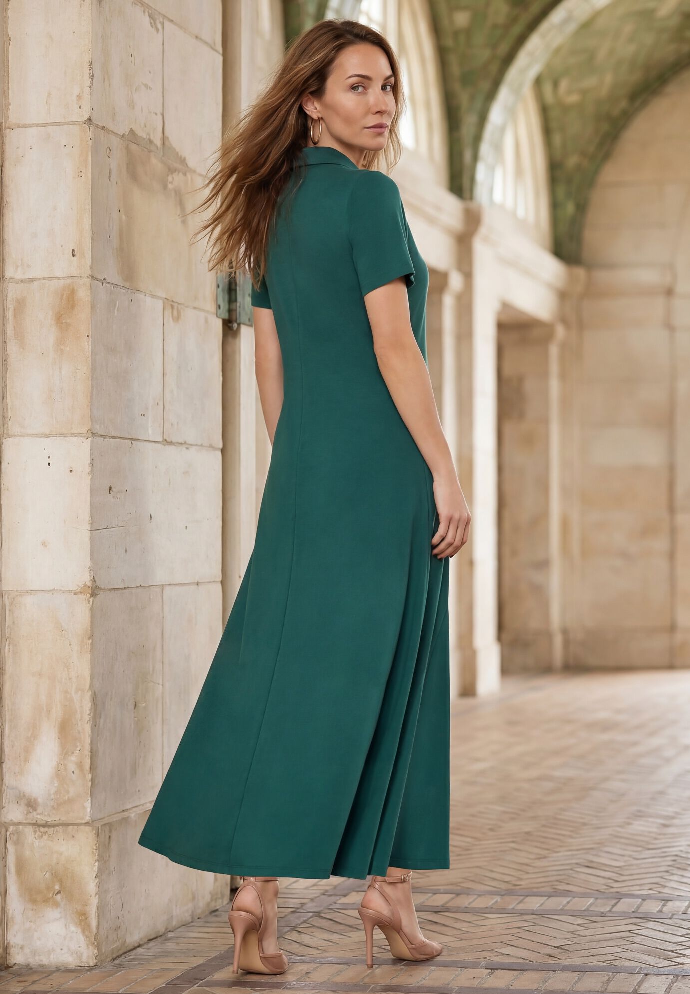 Stretch Cotton Button Front Maxi Dress, MYSTIC PINE, on-hover image number 1