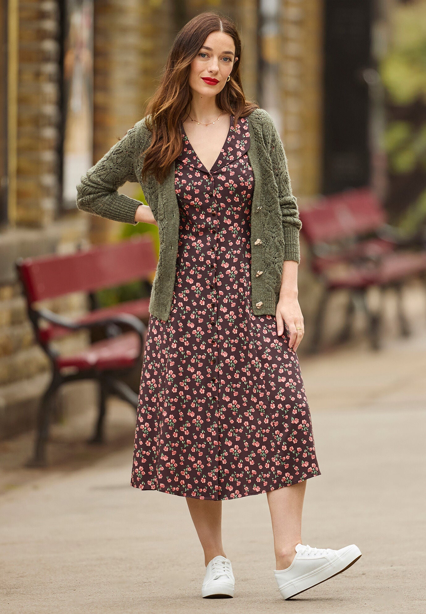 Puff Sleeve Midi Dress, ESPRESSO DITSY FLORAL, alternate image number 5