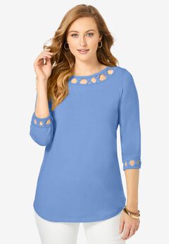 Stretch Cotton Lattice Boatneck Tunic