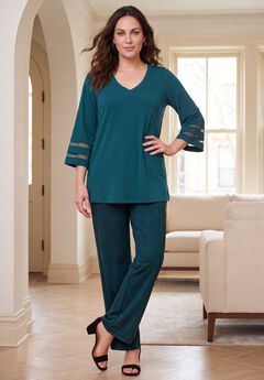 Stretch Knit Mesh Inset Sleeve Tunic