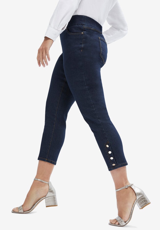Comfort Waist Stretch Denim Side Button Ankle Jean, , alternate image number null