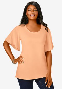 Stretch Knit Flutter Sleeve Tunic