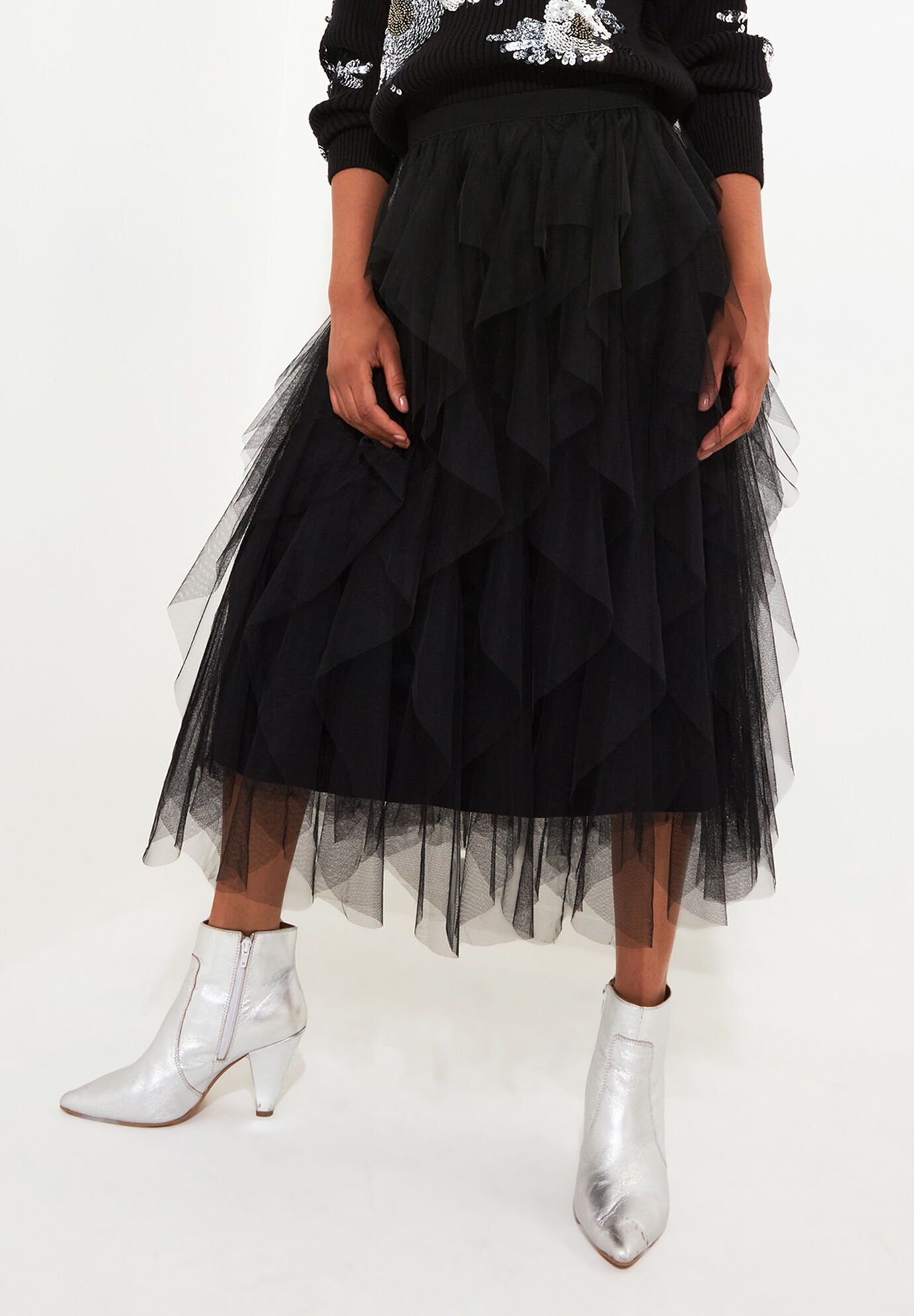 Tulle Midi Skirt, BLACK, alternate image number 3