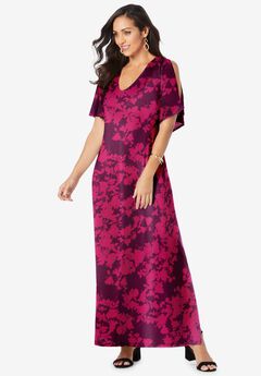 Stretch Knit Cold Shoulder Maxi Dress
