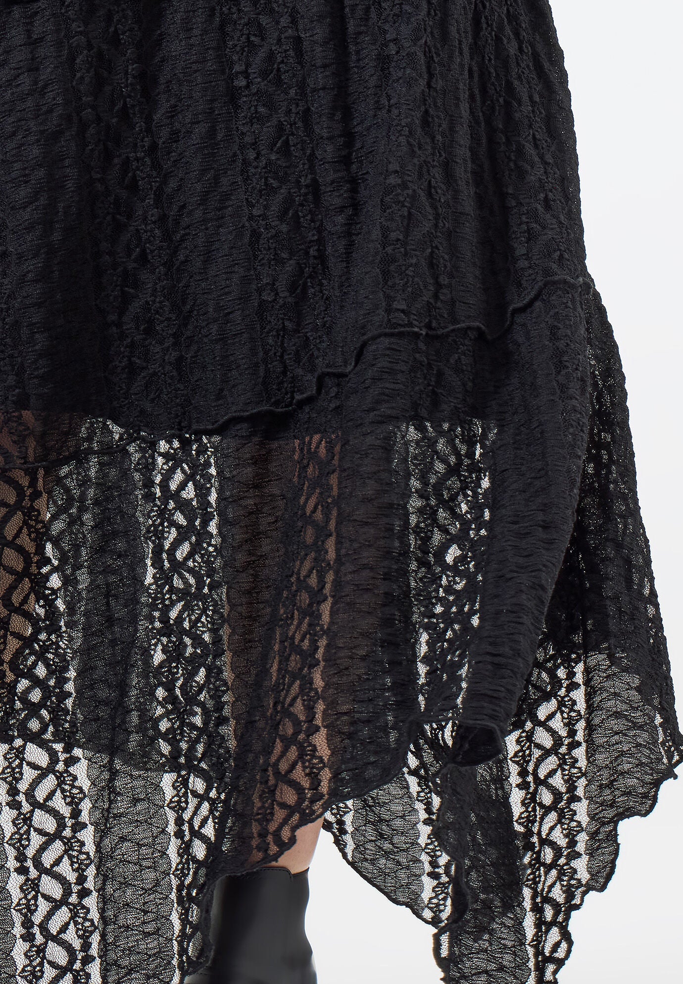 Stretch Lace Hanky Hem Maxi Skirt, BLACK, alternate image number 3