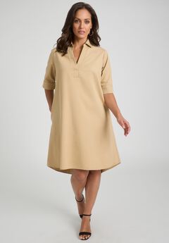 Cuff Sleeve Denim Shirtdress