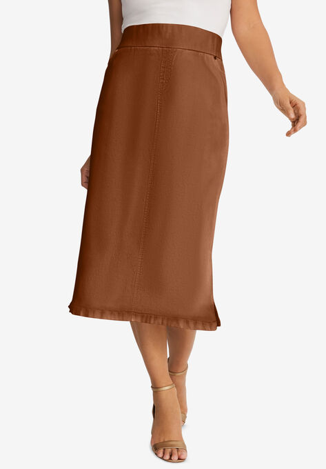 Comfort Waist Midi Skirt, COGNAC, hi-res image number null