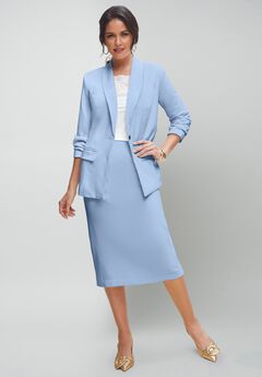 2-Piece Stretch Crepe Single-Breasted Skirt Suit