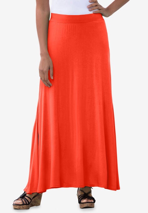 Everyday Knit Maxi Skirt, ELECTRIC ORANGE, hi-res image number null