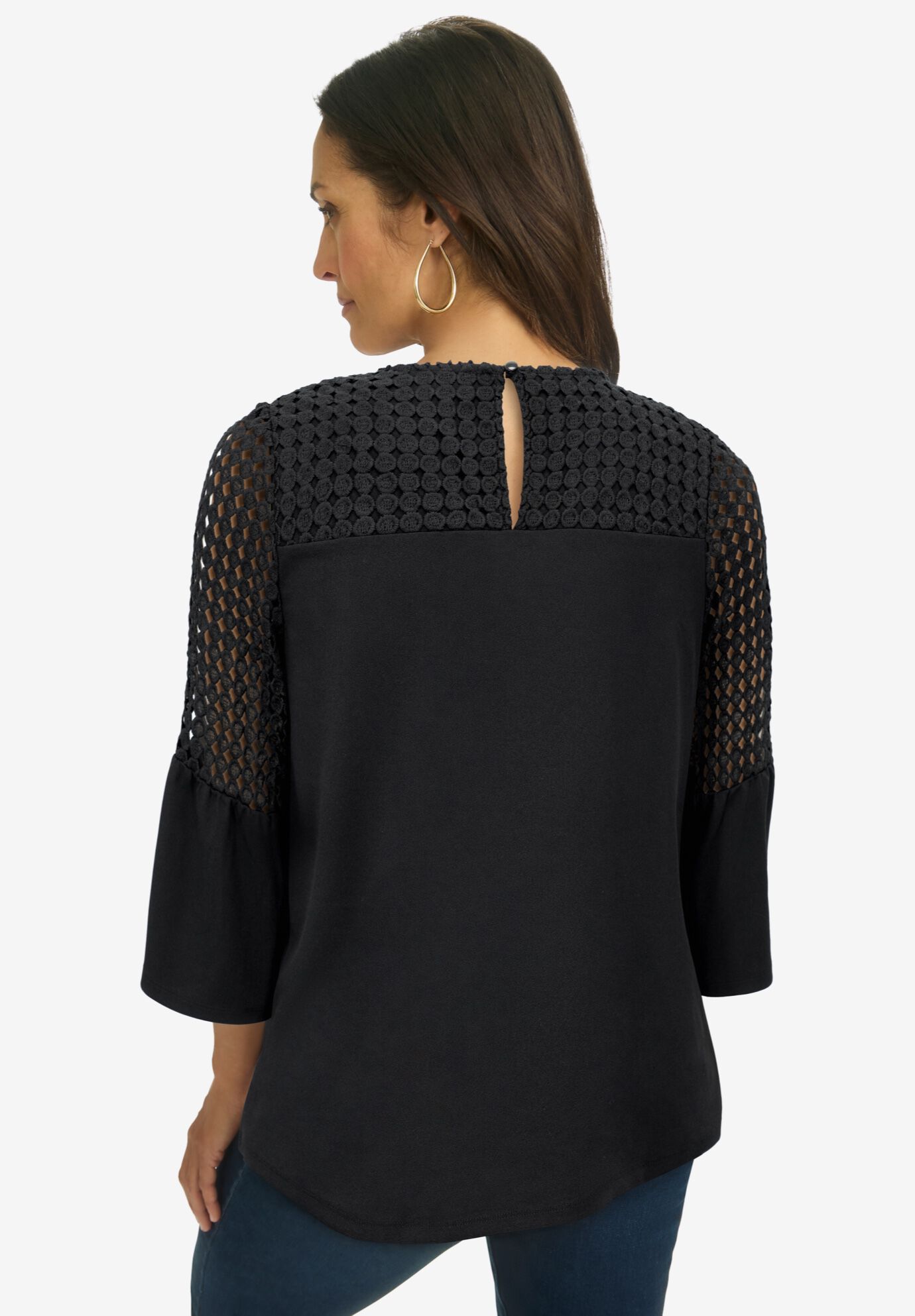 Stretch Lace Mix Top, BLACK, on-hover image number 1