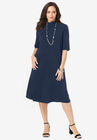 Mockneck Trapeze Dress, NAVY, hi-res image number null