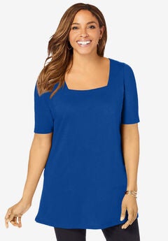 Stretch Cotton Square Neck Tunic