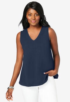 Stretch Cotton V-Neck Trapeze Tank