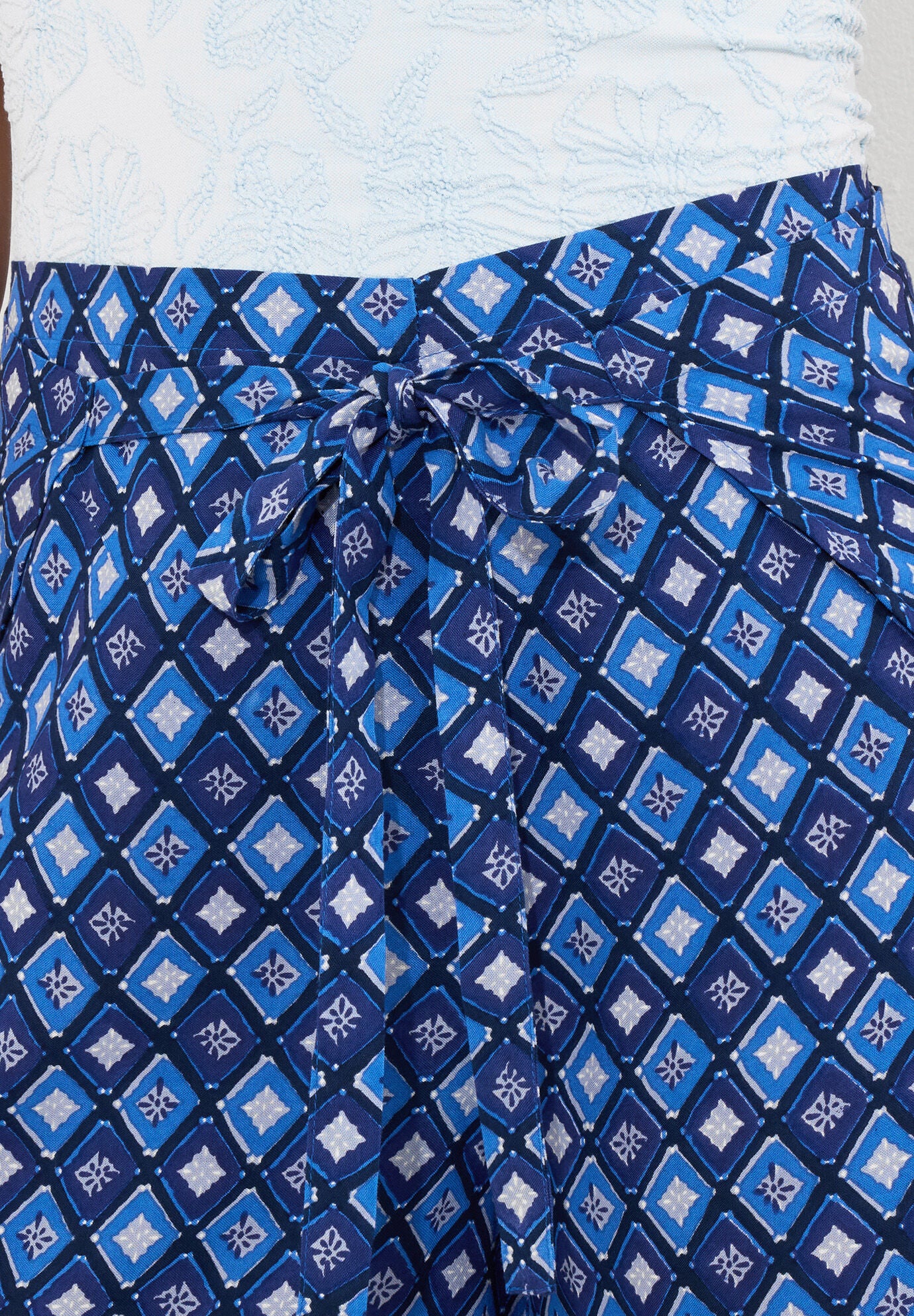 Wide Leg Tie-Front Pants, BLUE GEO MEDALLION, on-hover image number 1