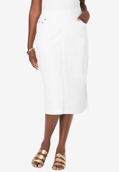Comfort Waist Stretch Denim Midi Skirt