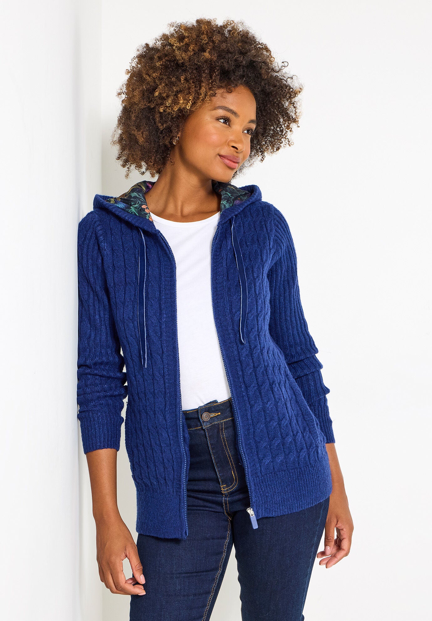 Cable Zip Hoodie, NAVY, hi-res image number 0