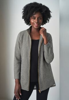 Stretch Cotton Zip Front Hi-Low Jacket