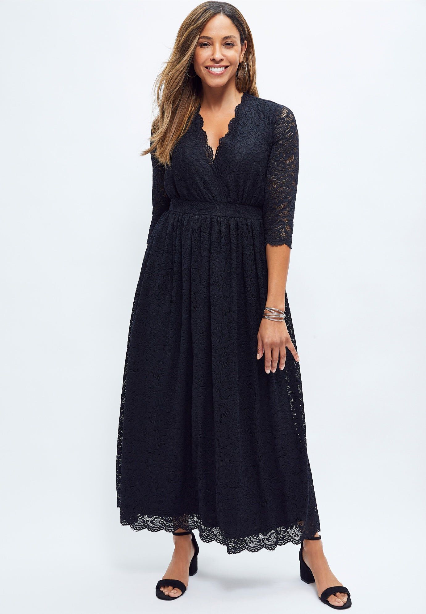 Stretch Lace Maxi Dress, BLACK, hi-res image number 0