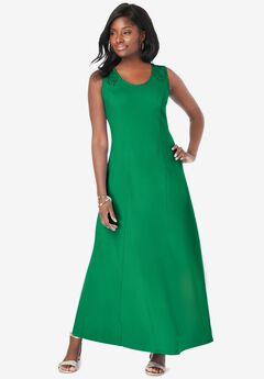 Stretch Cotton Crochet-Back Maxi Dress
