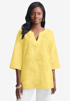Linen V-Neck Embroidered Tunic