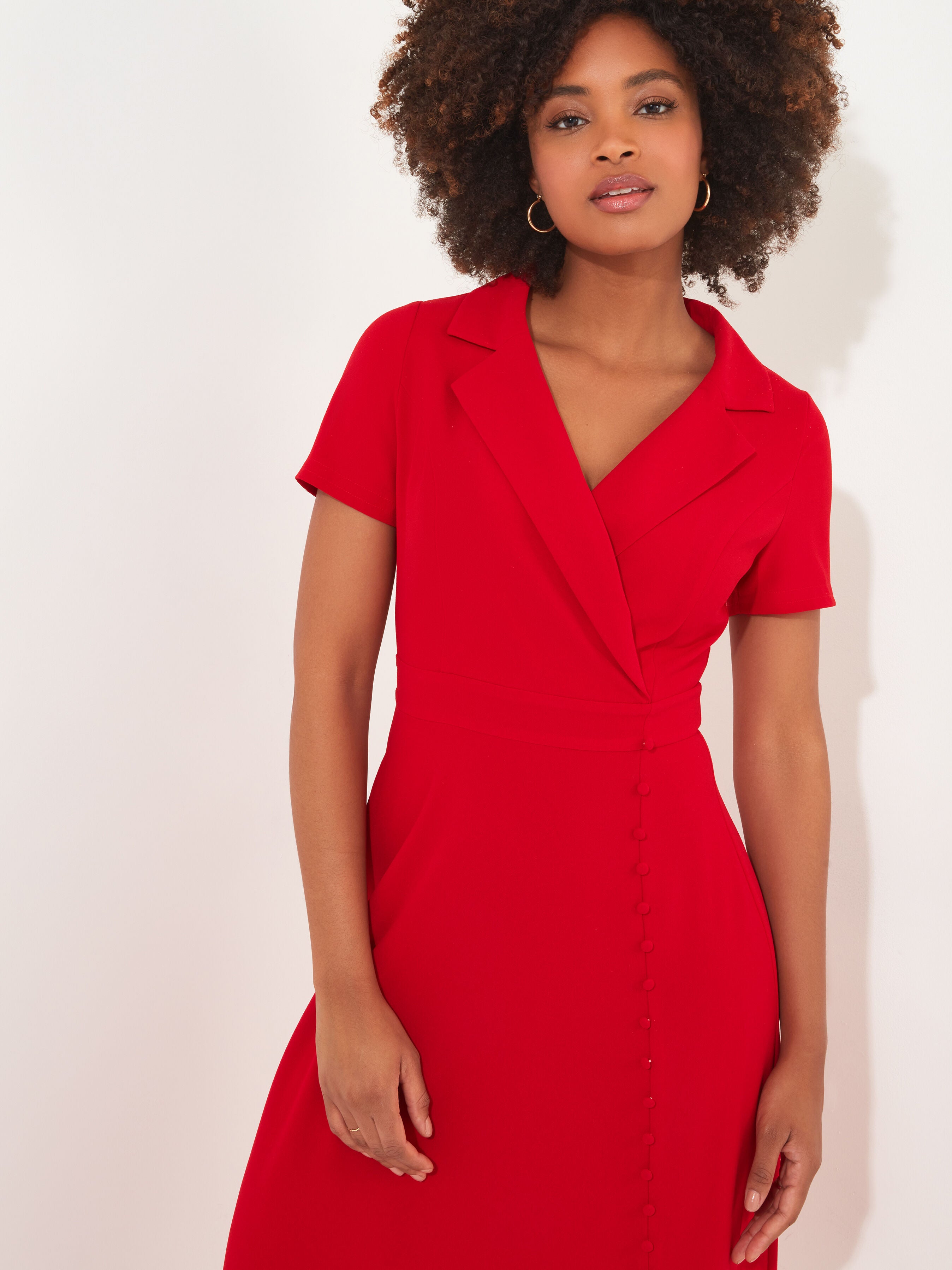 Retro Button Midi Dress, RUBY, alternate image number 2