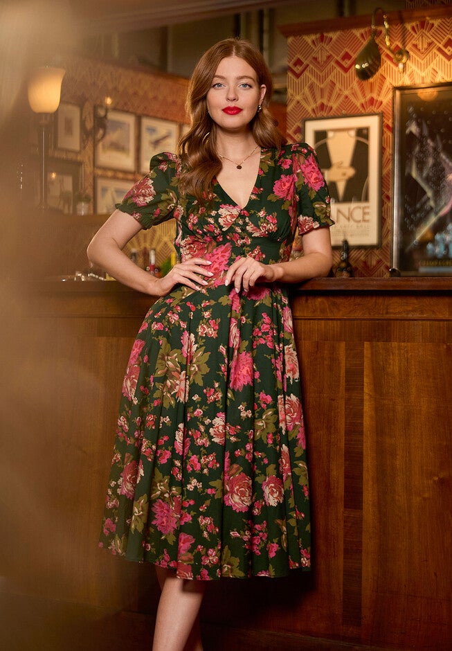 A-Line Button Front Midi Dress, VINTAGE FLORAL, hi-res image number null