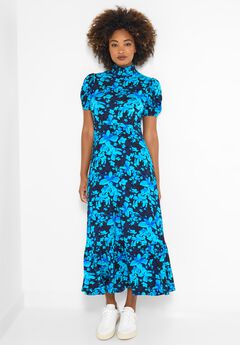 Stretch Knit Mockneck Midi Dress