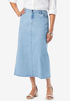 True Fit Stretch Denim Midi Skirt