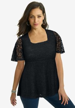 Square Neck Lace Peplum Tunic