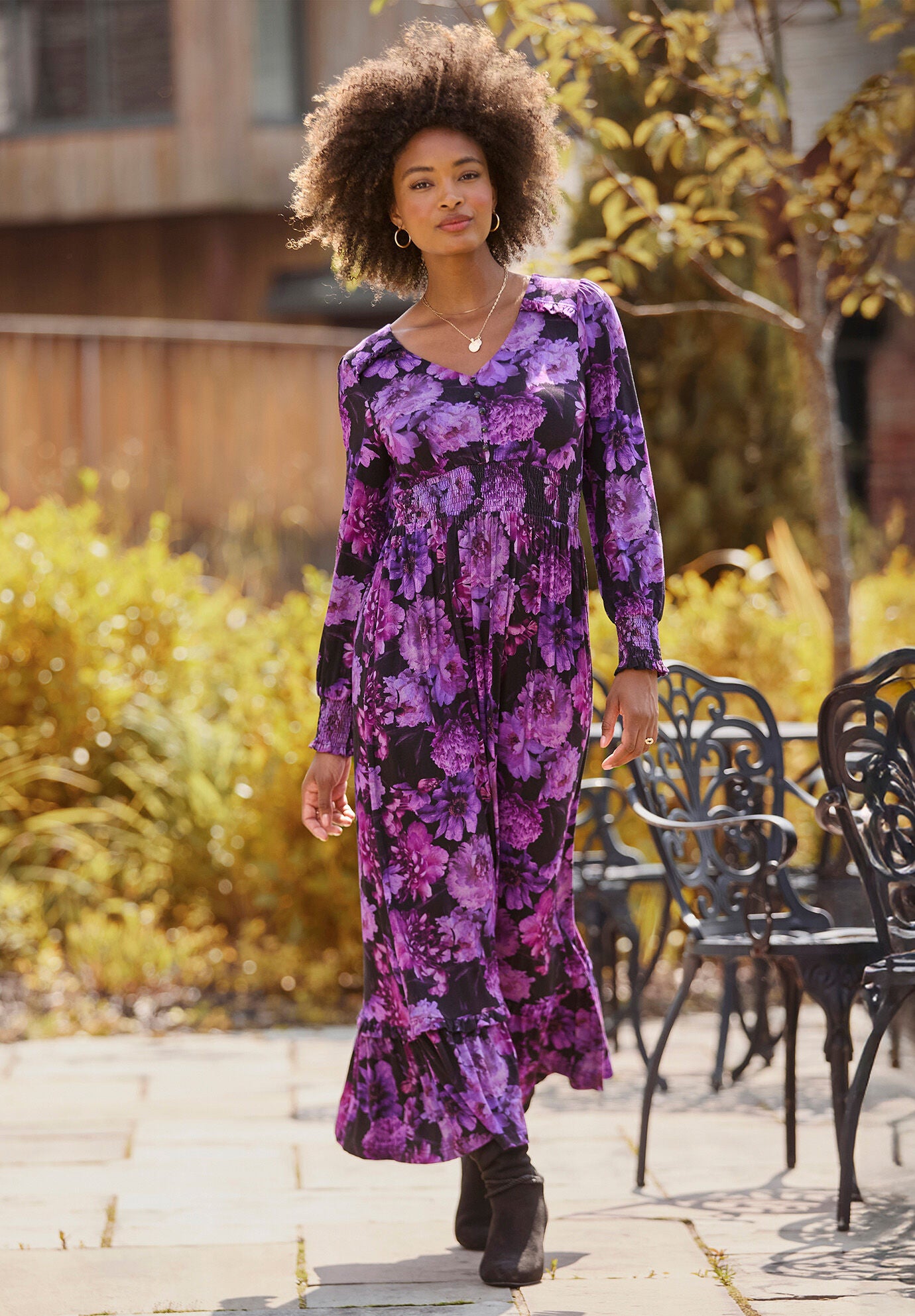 Stretch Knit Peasant Maxi Dress, PURPLE BLOSSOM, alternate image number 5