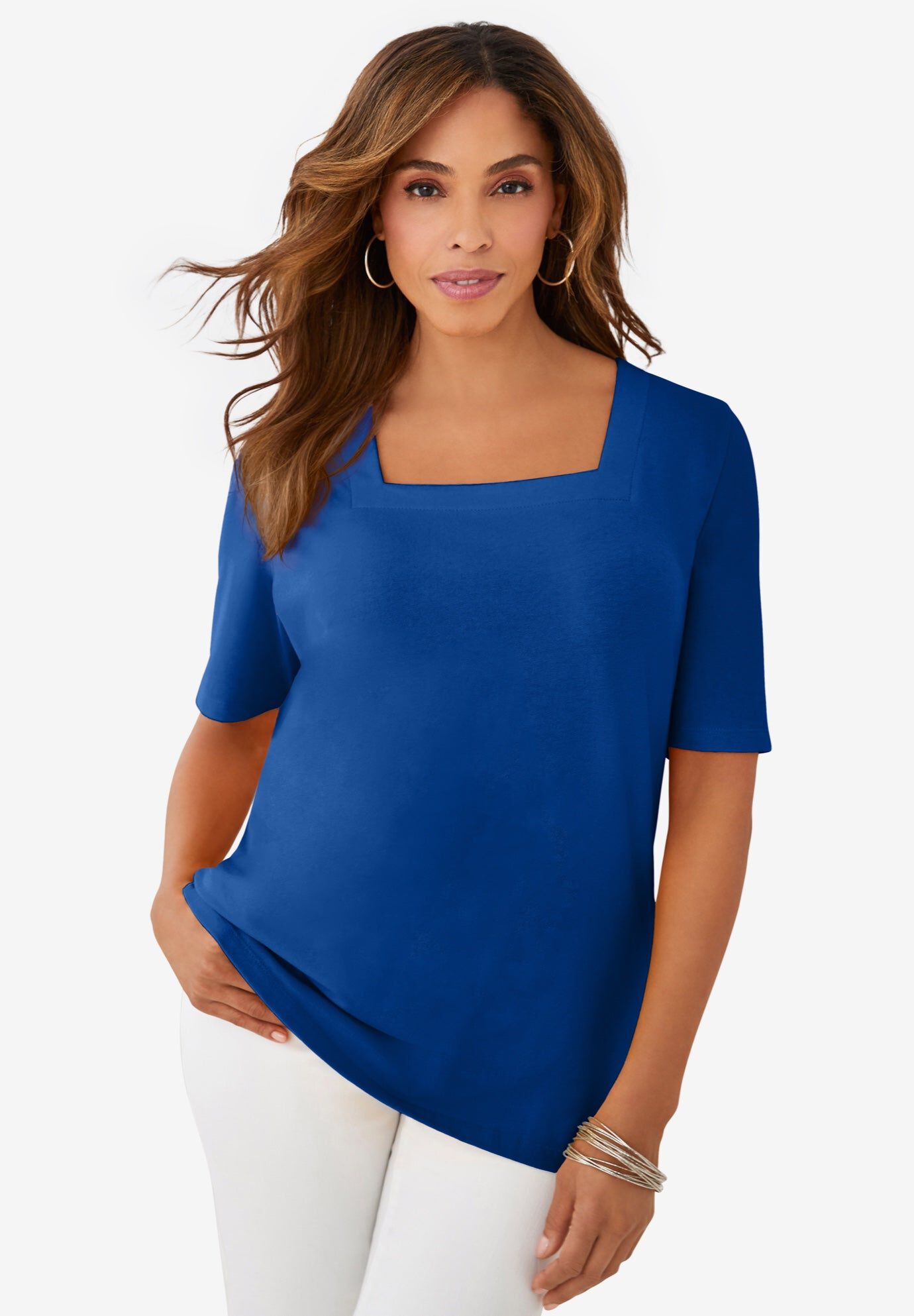 Stretch Cotton Square Neck Tee