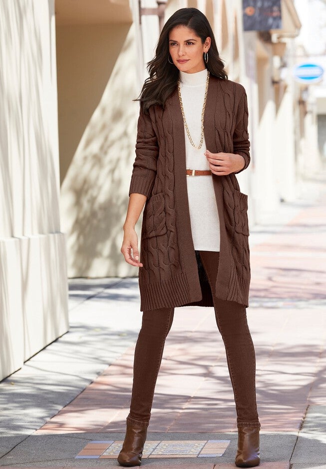 Cable Duster Sweater, RICH BROWN, hi-res image number 0