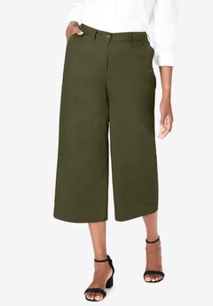 Stretch Cotton Chino Wide-Leg Crop