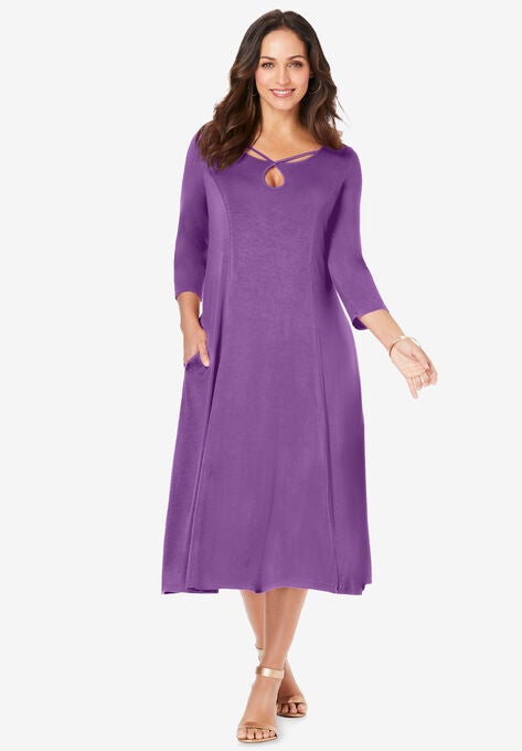 Twisted Keyhole A-line Dress, BRIGHT VIOLET, hi-res image number null