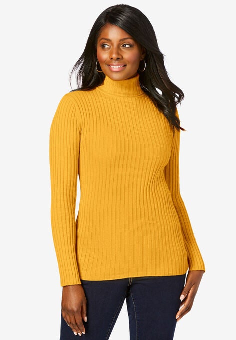 Ribbed Cotton Turtleneck, SUNSET YELLOW, hi-res image number null